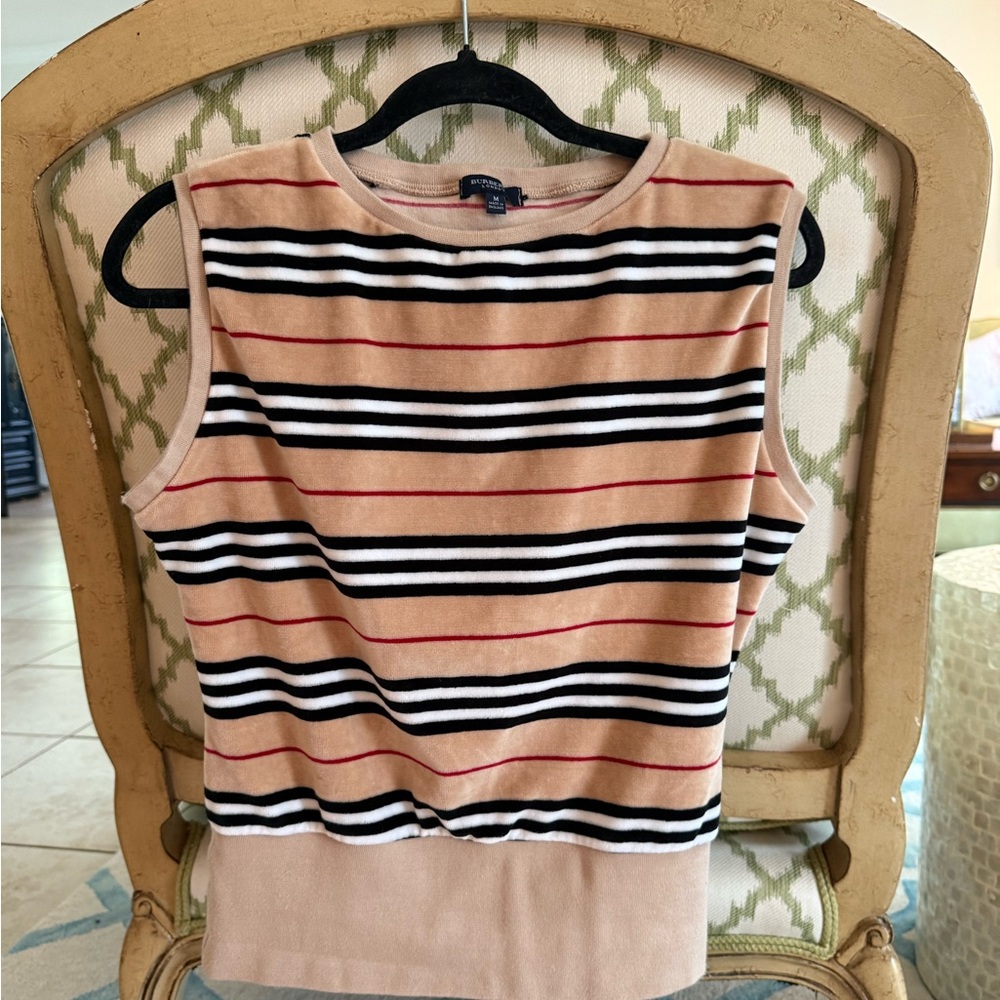 Burberry Black and White Striped Tank Top Sleeveless Boxy
